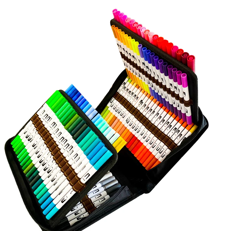 Arteza Dual Brush Pens TwiMarkers Set of 100 Colors Fine Brush Tip Sketch Ma