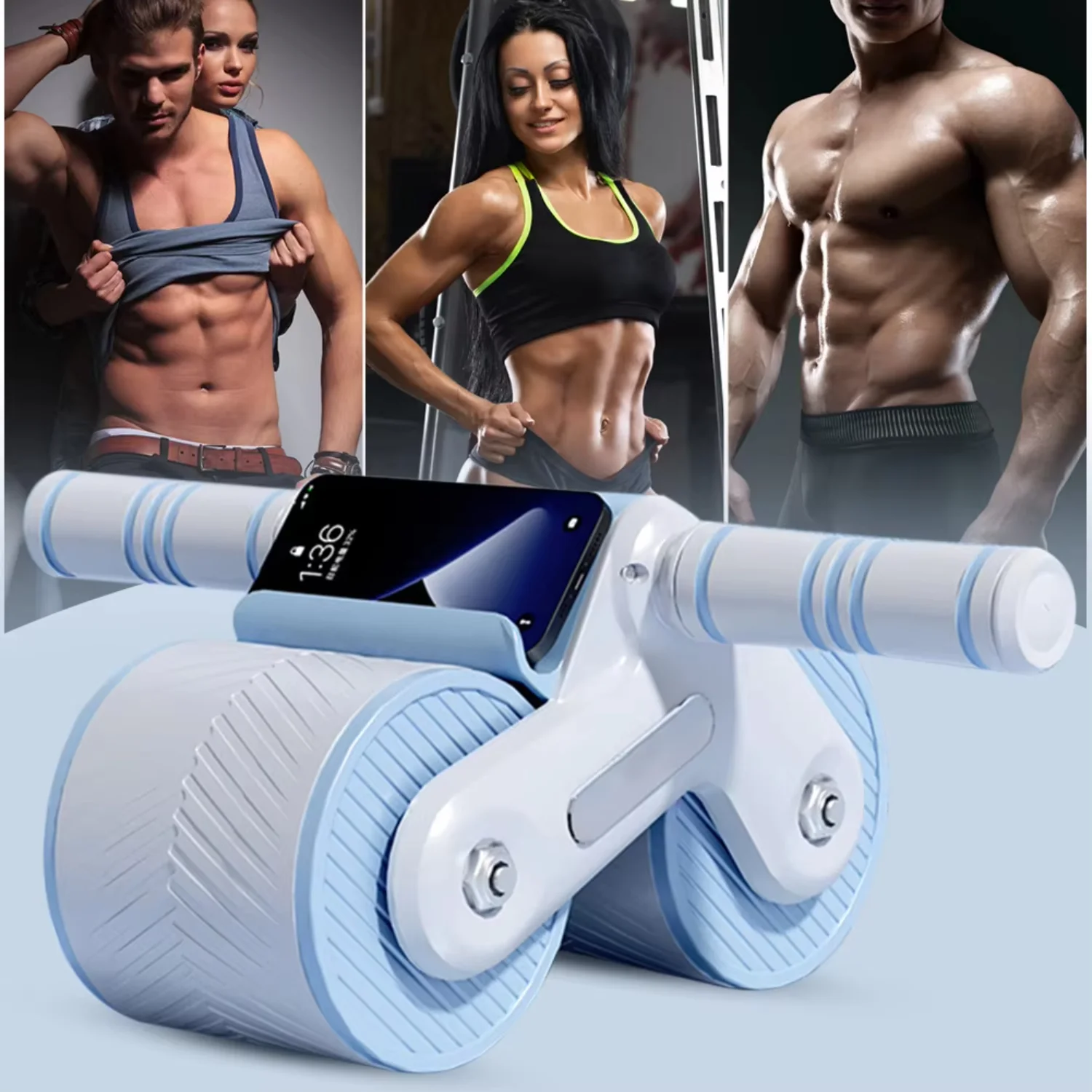 Abdominal Wheel Exerciser Dual Wheel Design Abdominal Fitness Automatic Rebound Mute Ab Slider Gyms Fitness Equipment