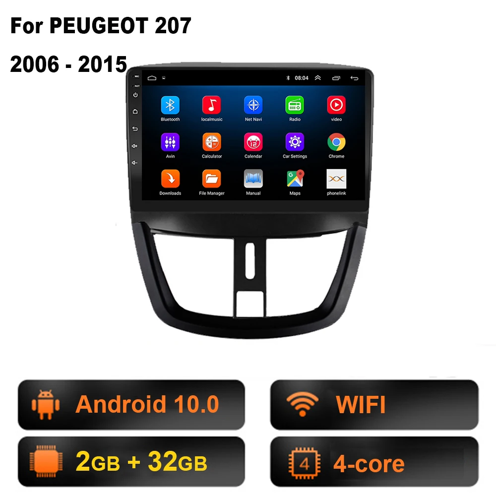 pioneer car stereo 2G+32G Android 10 For PEUGEOT 207 2006 - 2015 Car Radio Multimedia Video Player Navigation GPS 2 din dvd pioneer car audio Car Multimedia Players
