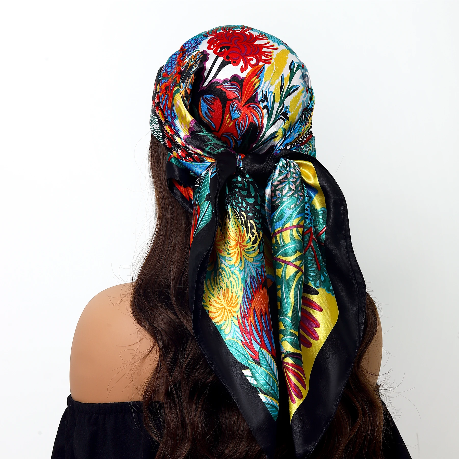 Shawls Bandannas Print Sunscreen 90X90CM Kerchief Four Seasons Square Silk Scarves Europe And America printed scarf,silk scarf,square scarf