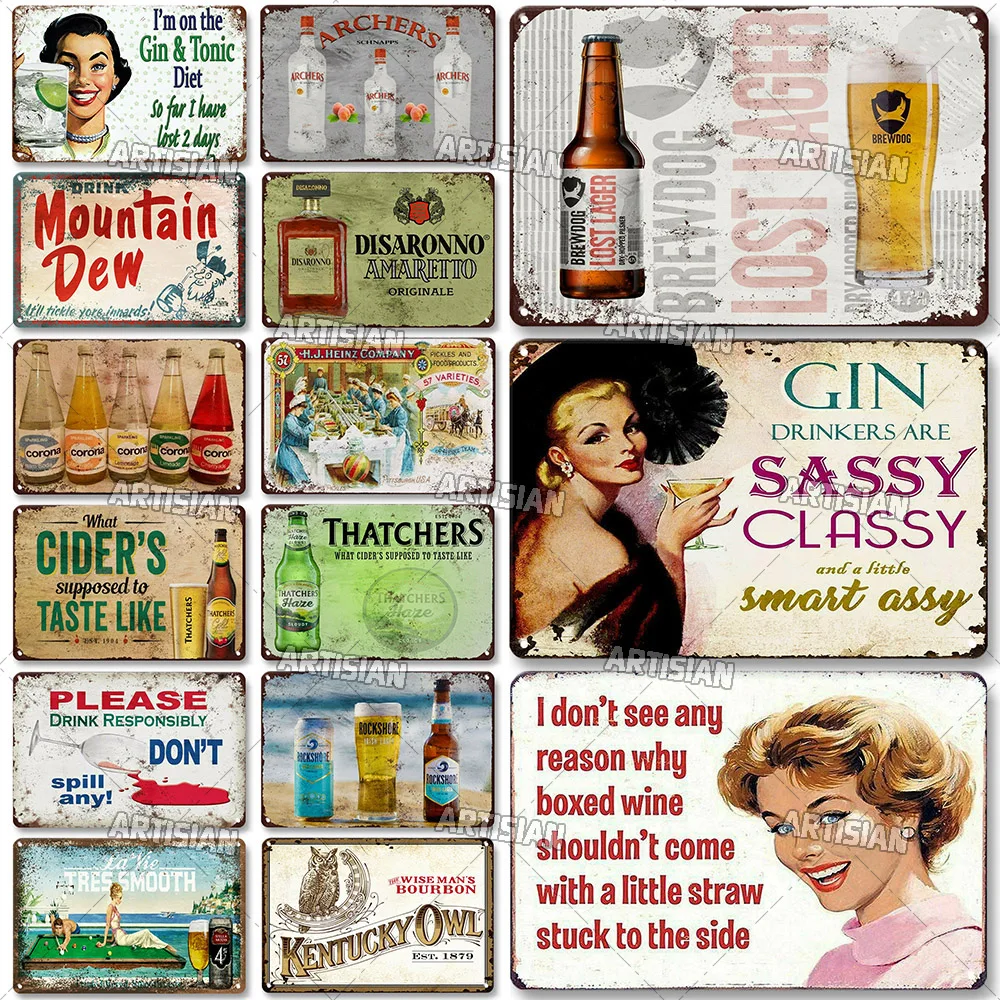 Gin And Tonic Metal Tin Sign Beer Metal Signs Piatto Decorativo Bar Home Studio Wall Decor Retro Metal Poster Industrial Decor