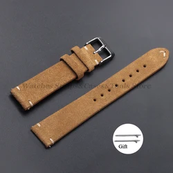Vintage Genuine Suede Leather Handmade Quick Release Watch Strap Bracelet - 22mm (Light Brown)
