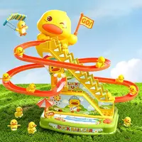 Audible and Visual Little Duck Climbing Stairs Children Electric Track Music Little Yellow Duck Sliding Slide Toys 2
