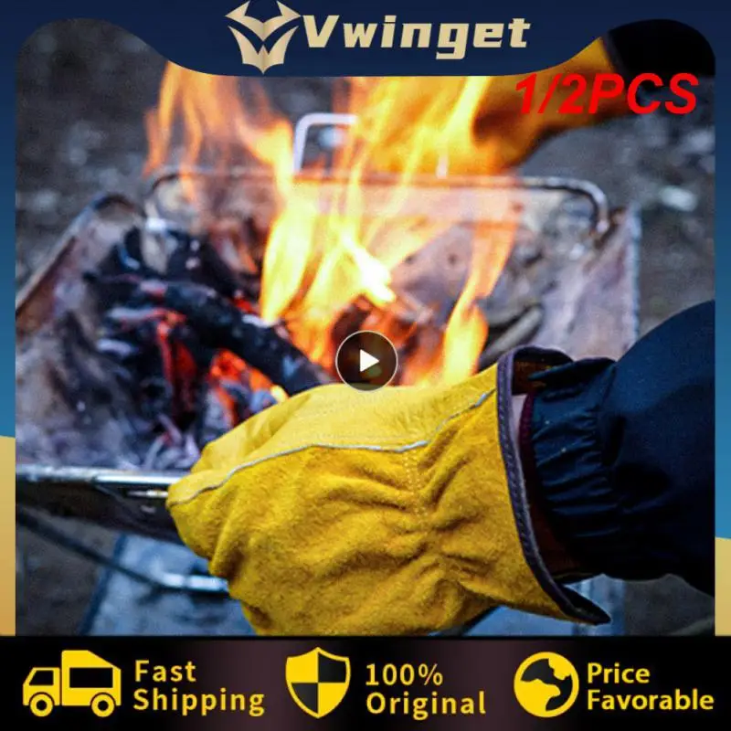 

1/2PCS HOTFireproof Durable Cow Leather Welder Gloves Wear-resistant Anti-Heat Work Safety Gloves For Welding Metal Hand Tools