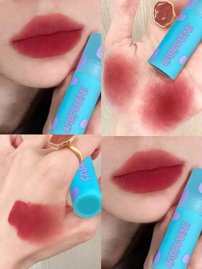 Blue Tube Dark Red Matte Lip Mud Lip Gloss Moisturizer Liquid Lipstick Waterproof Long Lasting Velvet Lip Tint Korean Cosmetic