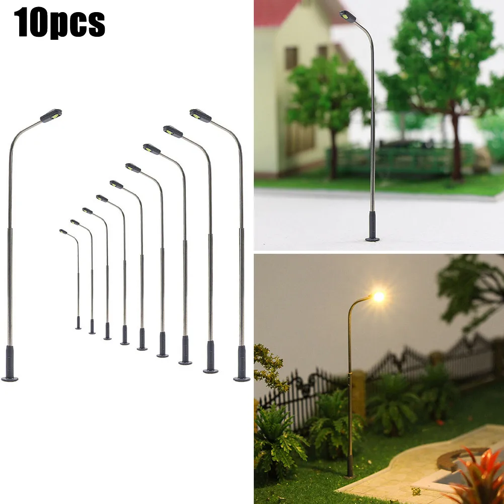 

10Pcs Model Railway Warm White Lamp Post Street Light Single Head 1:50 Model Train Artificial Miniature Railroad Decoration