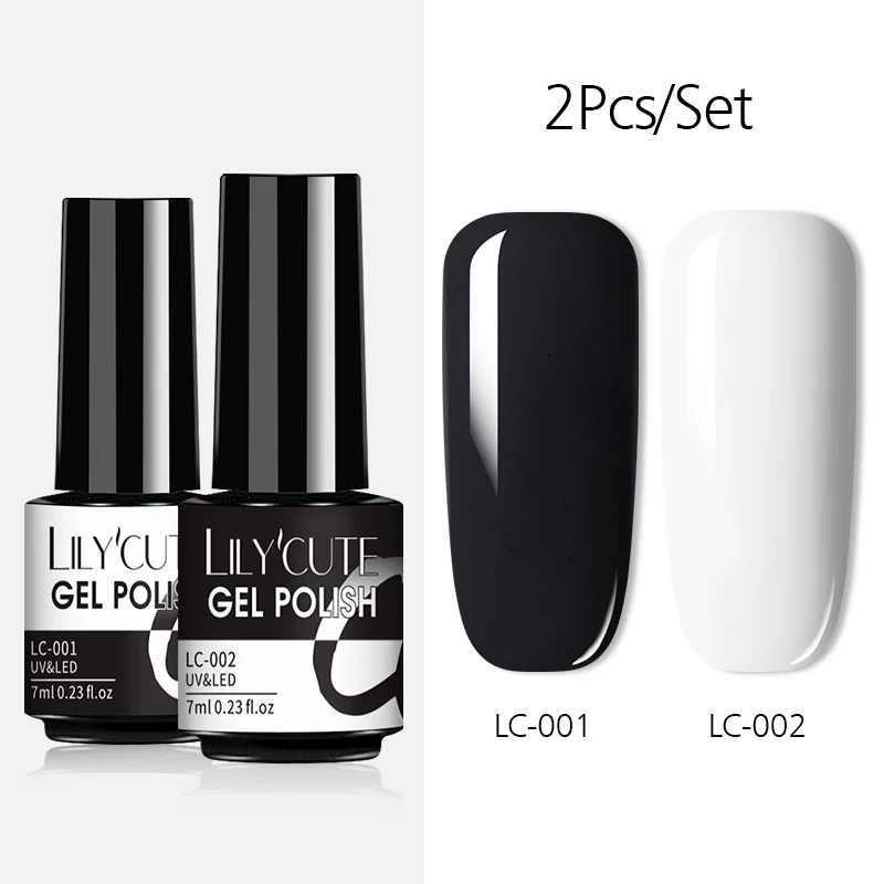 LILYCUTE7ML2PcsSetNailGelPolishBlackAndWhiteColorfulGlitter