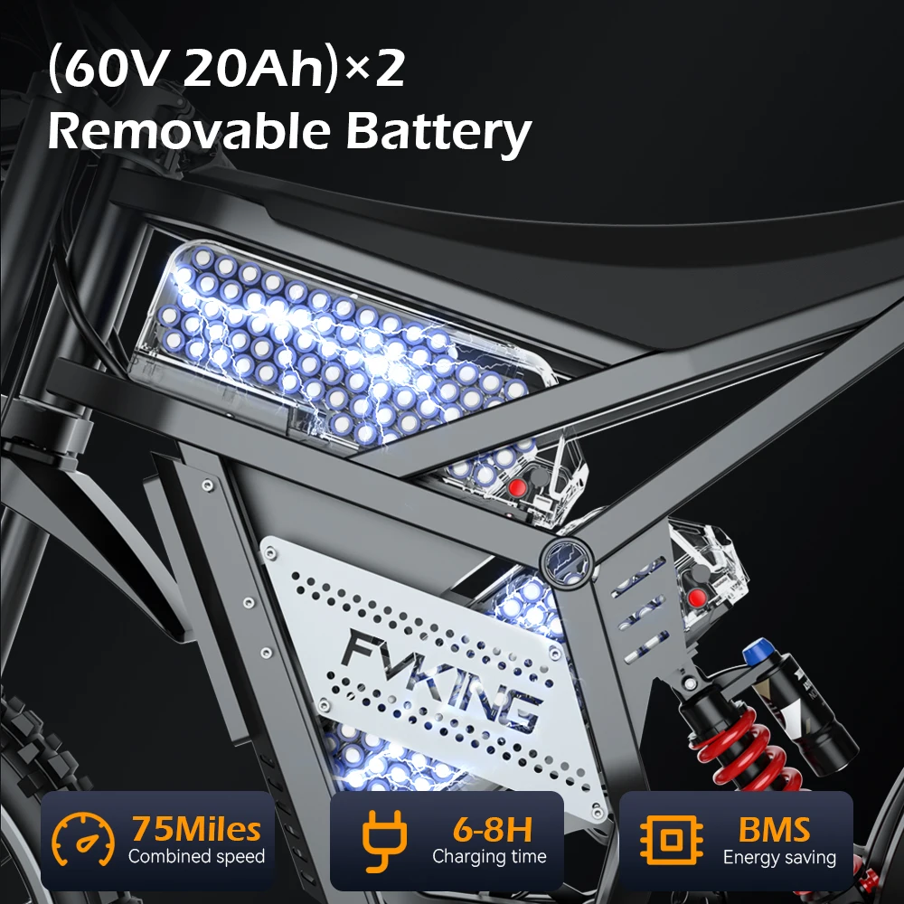 FVKING E6 Ultra Electric Bike 6000W Peak Electric Dirt Bike 60V30AH Battery 100km Speed 80Kmh Mountain Electric Motorcycle adult