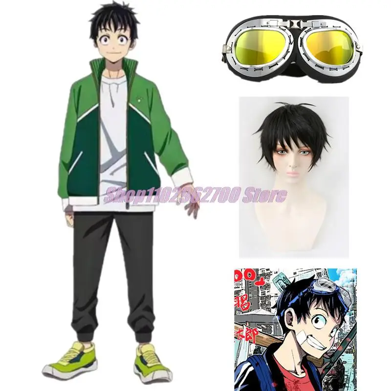 Zom 100 Bucket List of The Dead Akira Tendou Cosplay Costume Wig Glasses Coat Jacket Pants Goggles Shirt Akira Black Short Wig