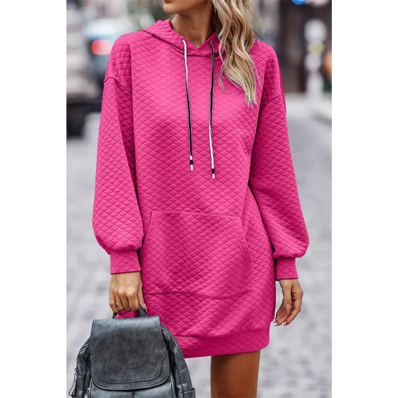 2023 New Autumn and Winter Fashion Casual Hooded Solid Sweatshirt Long Sleeve Temperament Commuter Mid Length Women's Sweater