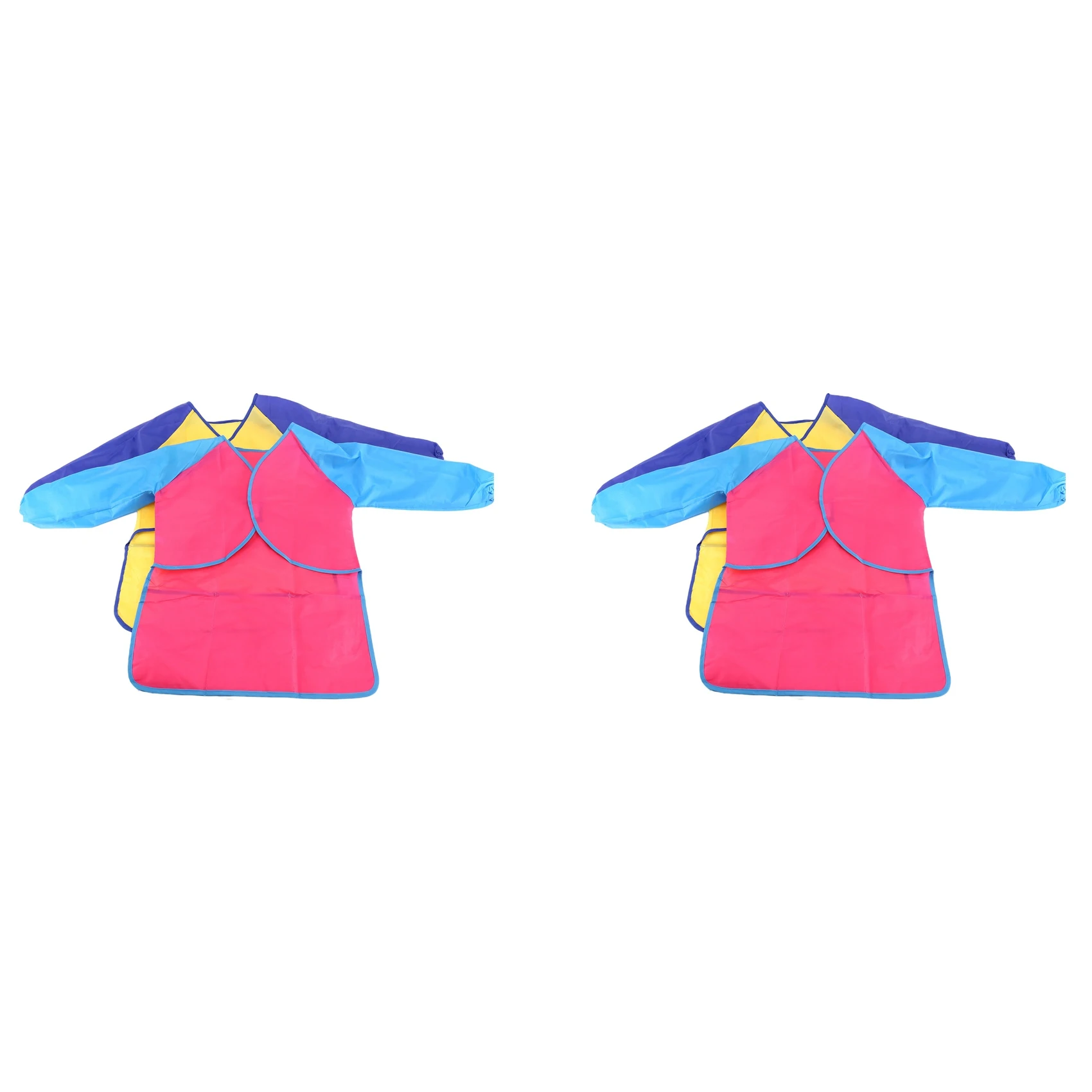 WOWFU-어린이 미술 앞치마 4개 팩, 어린이 방수 아티스트 페인팅 앞치마 긴 소매 3개의 주머니가 있는 2-6세용