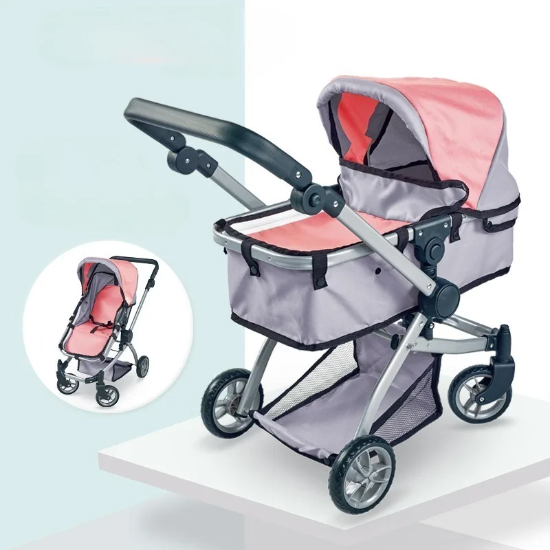 Konvertierbarer Trendiger Puppenwagen für Babypuppen Kinderwagen für Mädchen mit Verstellbarem Griff Verdeck Aufbewahrungskorb Geschenk für Kinder Jungen – Detail 11