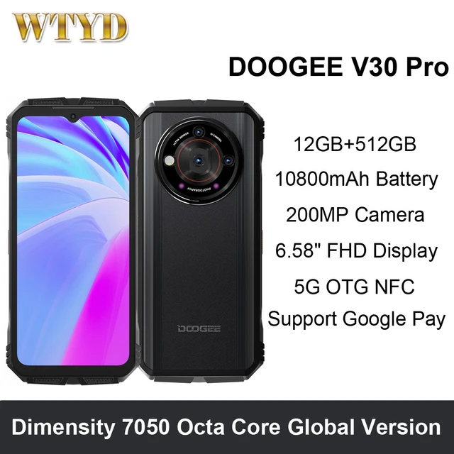 DOOGEE V30 Pro Rugged Phone 200MP Camera Dimensity 7050 5G Smartphone 6.58  FHD Display 10800mAh 32G RAM+512G ROM