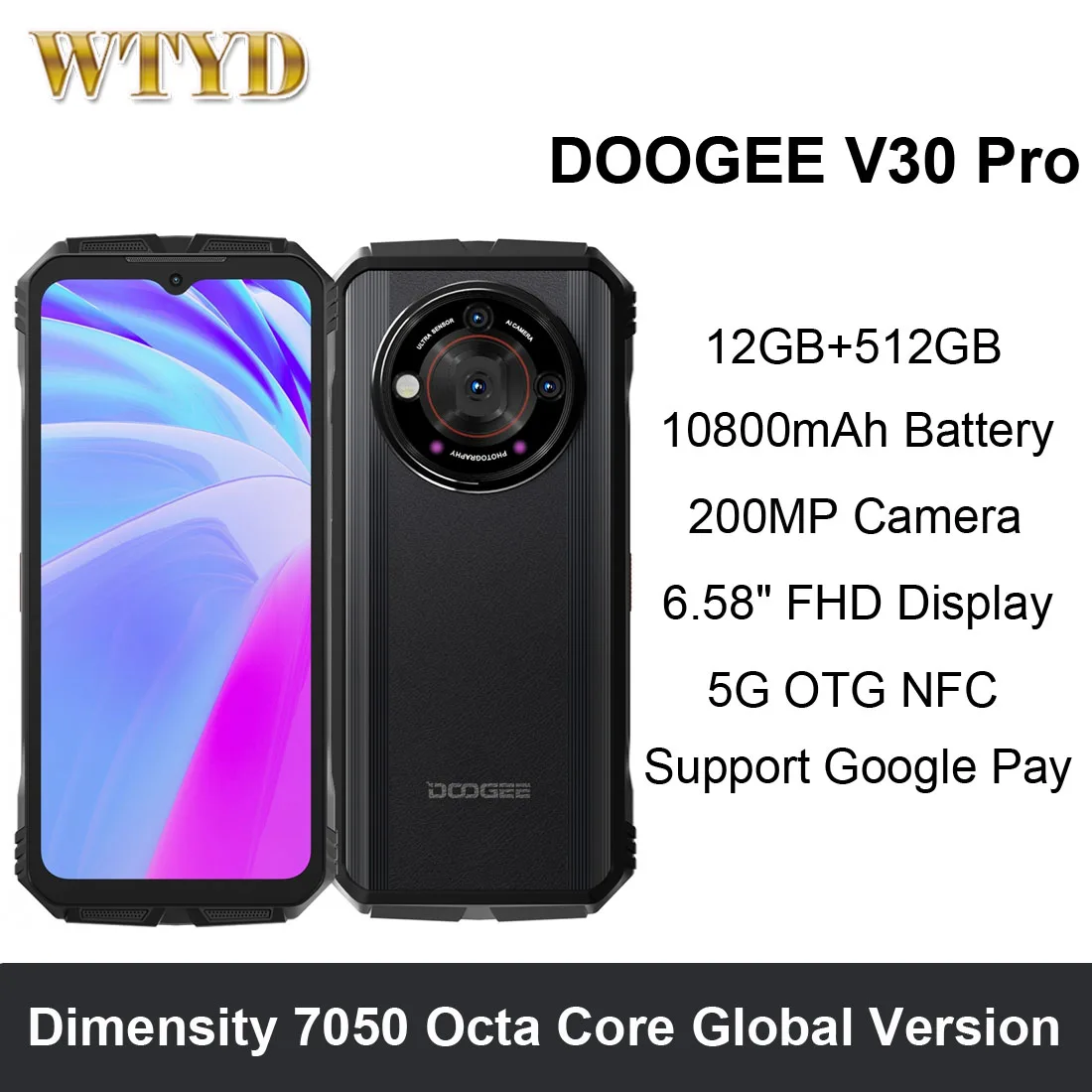 DOOGEE V30 PRO Rugged 12gb 512gb Waterproof 6.58 Fingerprint NFC 5G  Android 13