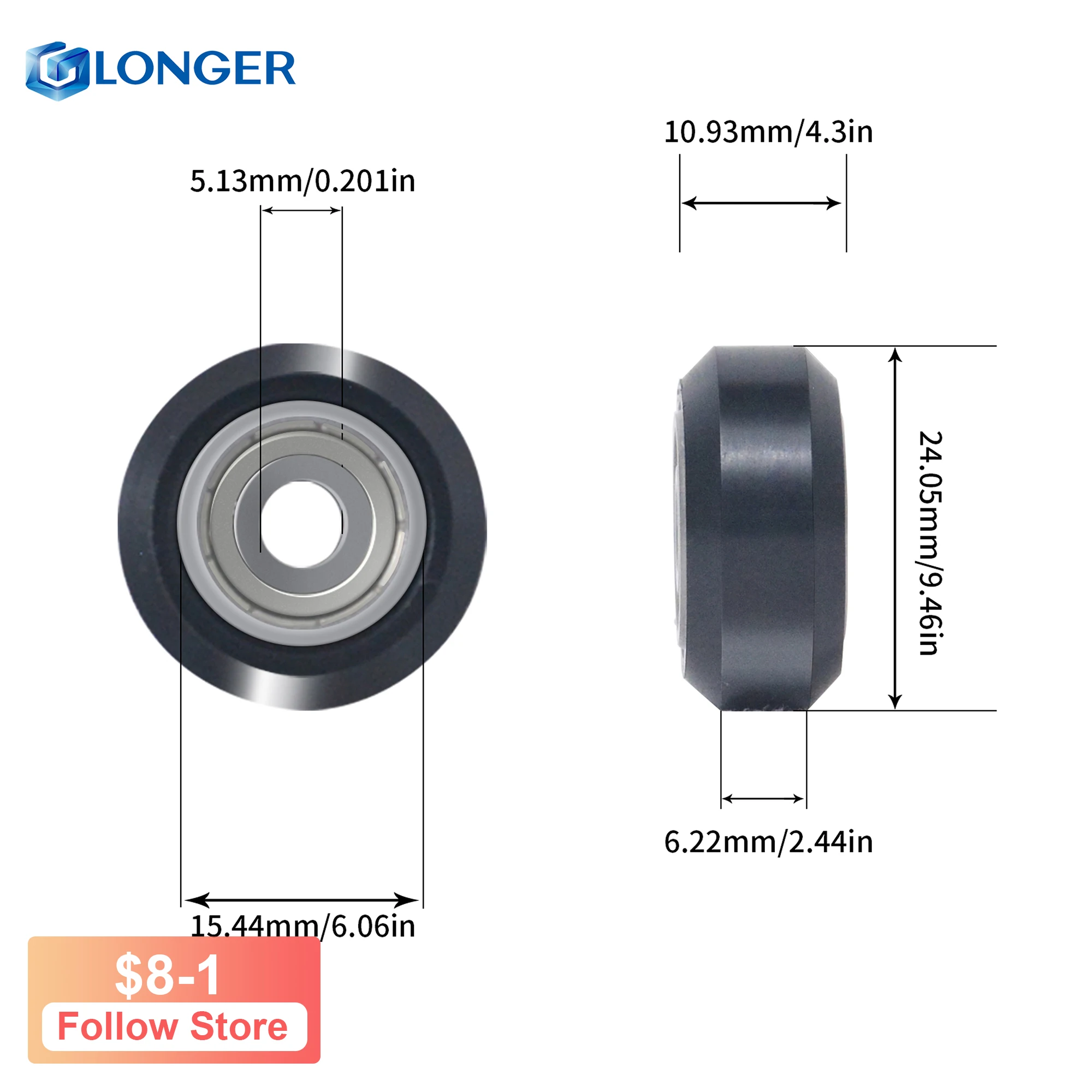 LONGER 3D Printer Parts  5PCS Wheels POM Delrin Plastic Pulleys Ball Bearing 625ZZ Pulley Wheel Compatible LK1 LK2 LK4 LK4 PRO