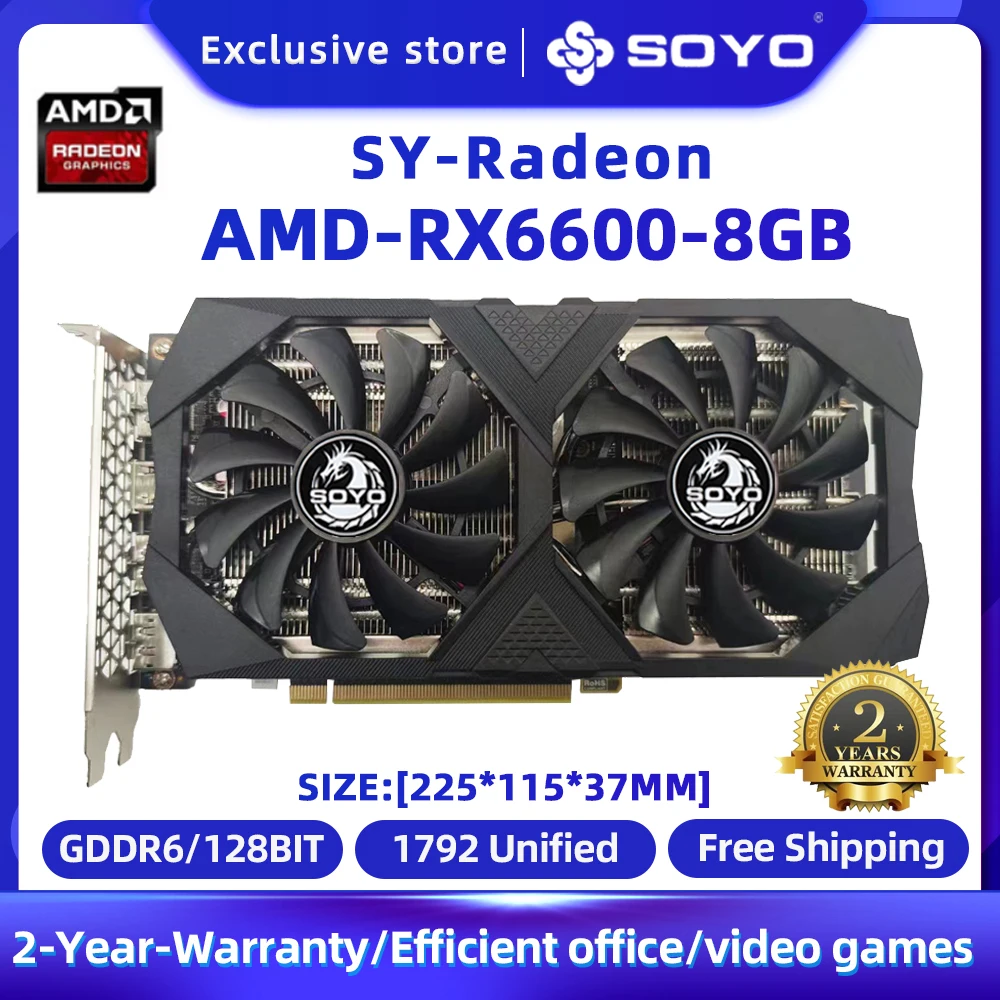 SOYO Full New AMD Radeon RX6600M RX6600 8G Gaming Graphics Card GDDR6  Memory PCI Express X16 3.0 for PC Computer Video Card