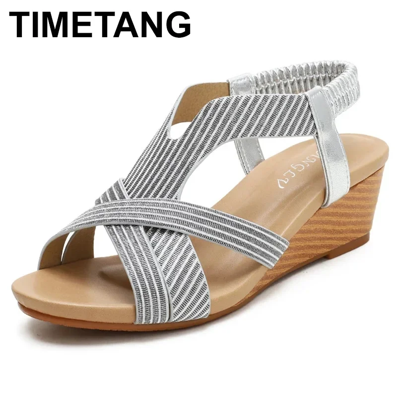 TIMETANGSummer Bohemia Wedge Sandals Women Shoes For Woman Casual Elegant Party Gladiator Shiny Ladies Sandles Sandalias Comfort