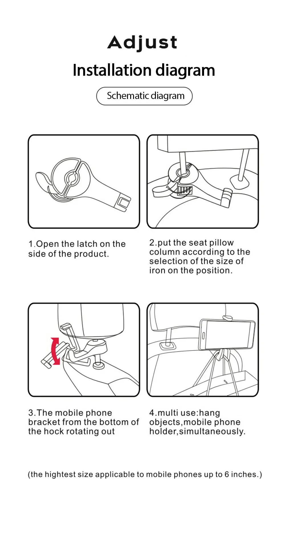 2 In 1 Mobile Stand Car Phone Holder Adjustable Car Headrest Hooks Fastener Seat Back Hanger Clips For Bag Navigation Bracket