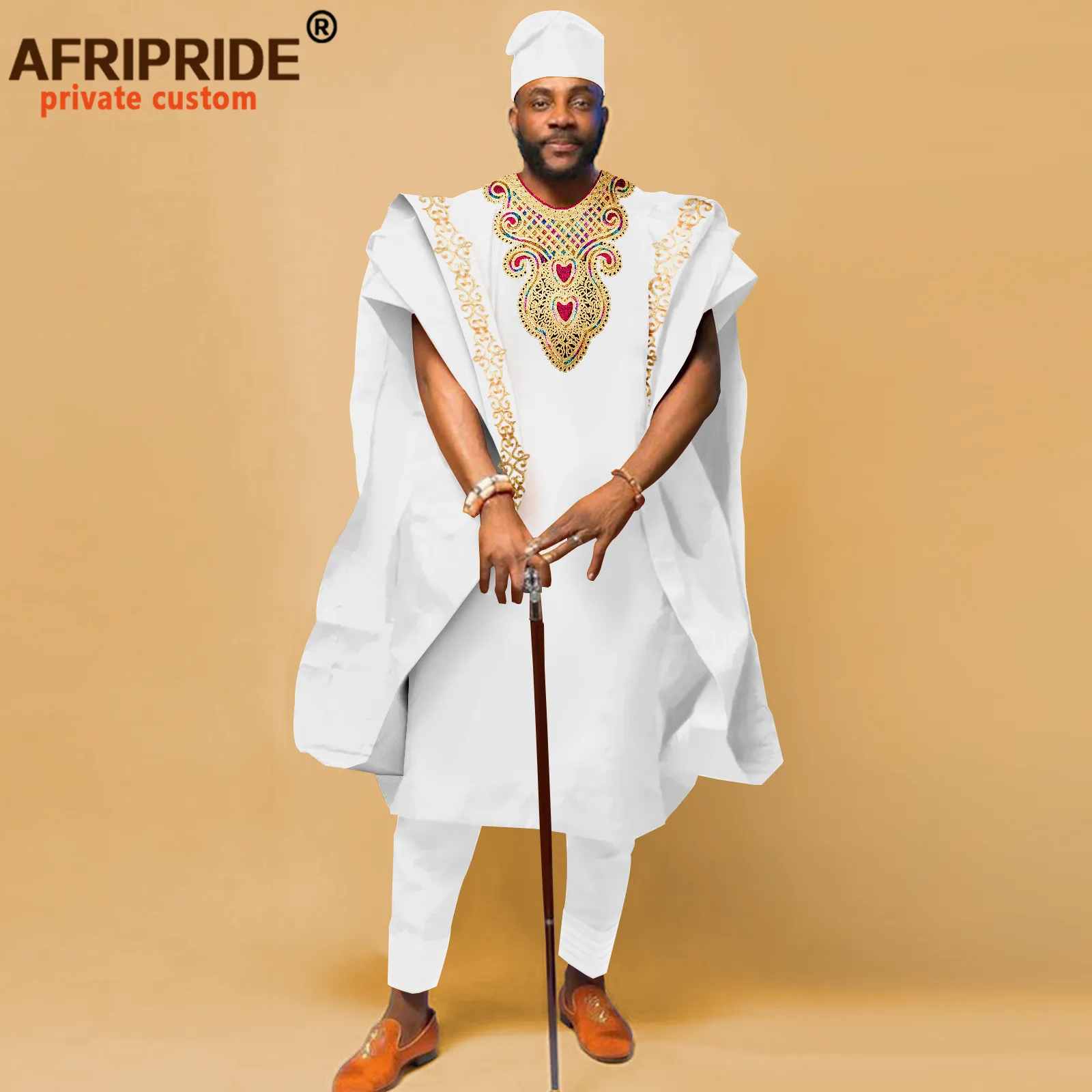 African Men`s Clothing Embroidery Agbada Shirts Pants and Hats