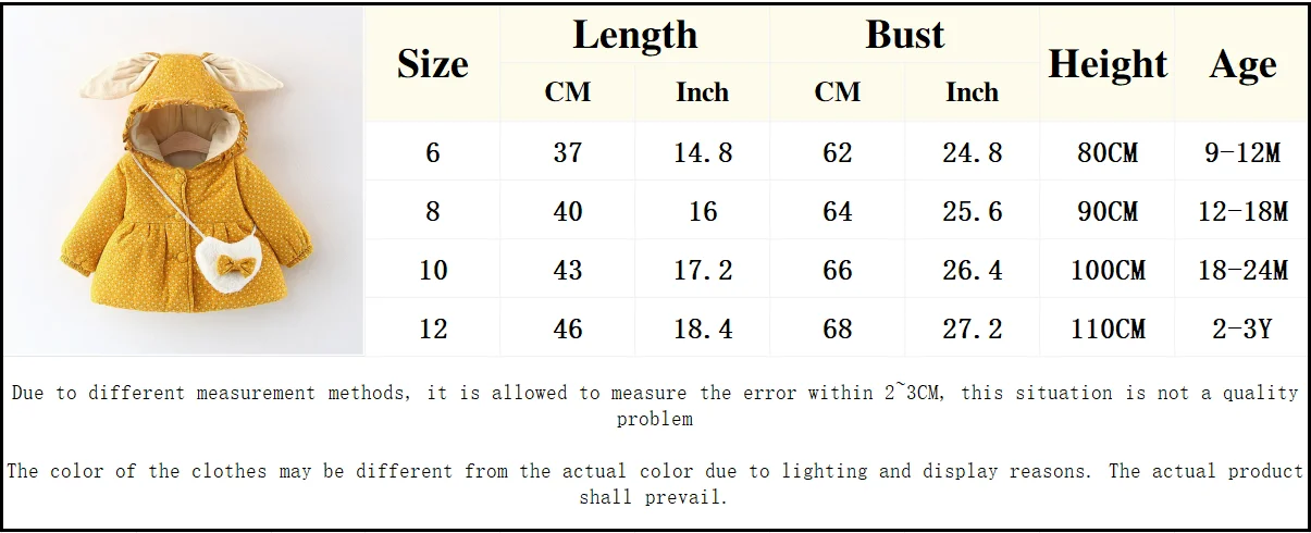 Description Picture 2 of item2-Piece Winter Baby Fleece Filled Cotton Jacket+Love Bag Girl Printed Rabbit Ear Hood Cartoon Warm Clothes