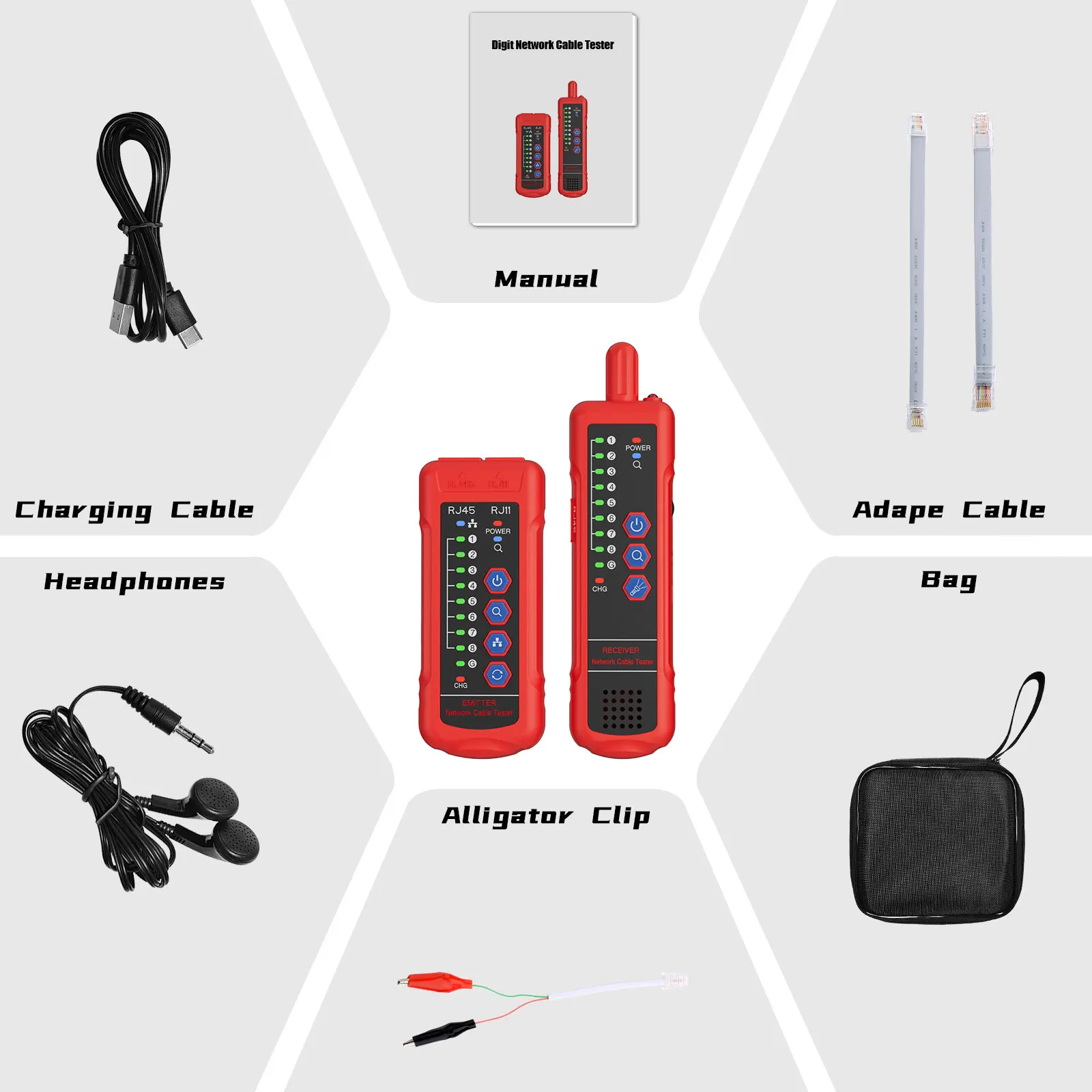 Network Cable Tester RJ11/RJ45/Cat5/Cat6/Telephone Wire Tracker LAN Digital Network Cable Testers Line Finder