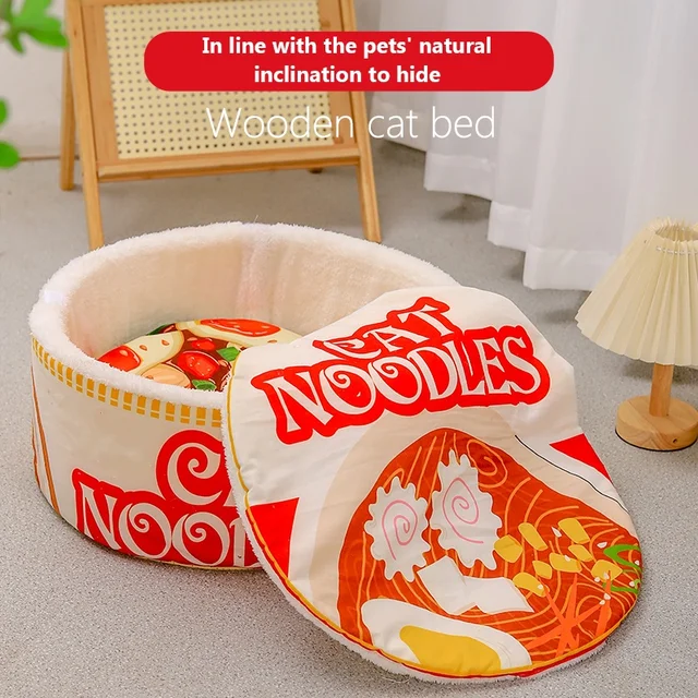 The New Winter Cartoon Ramen Cat Nest Love Warm Cute Semi-enclosed Cat Bed Can Be Opened And Washed 4