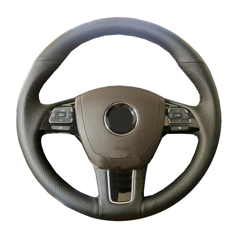 

Black Genuine Leather Car Accessories DIY No-Slip Customized Car Steering Wheel Cover For Volkswagen VW Touareg 2011-2017
