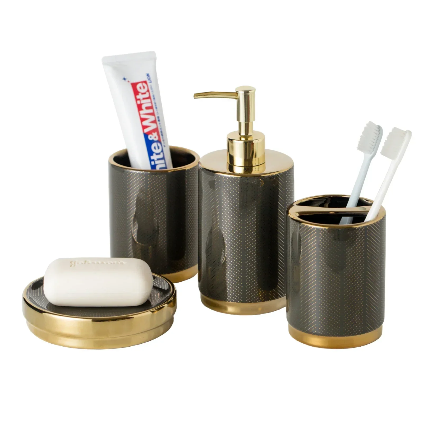 

Wash Set Toothbrush Ceramic Piece Accessories Bottle Mouth Soap Cup Bathroom Luxury Dish Four Light Liquid Holder