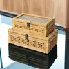 Rattan and Cane Stacking Boxes with Glass Top Lid - Set of 2 for Boho, and Rustic Farmhouse Decor 1