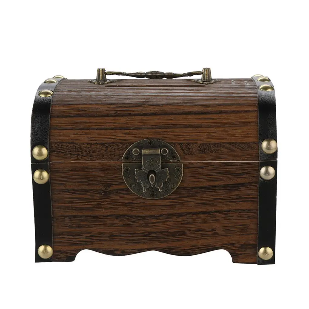 Cofre del tesoro vintage de madera hucha para monedas joyas_voghion.com
