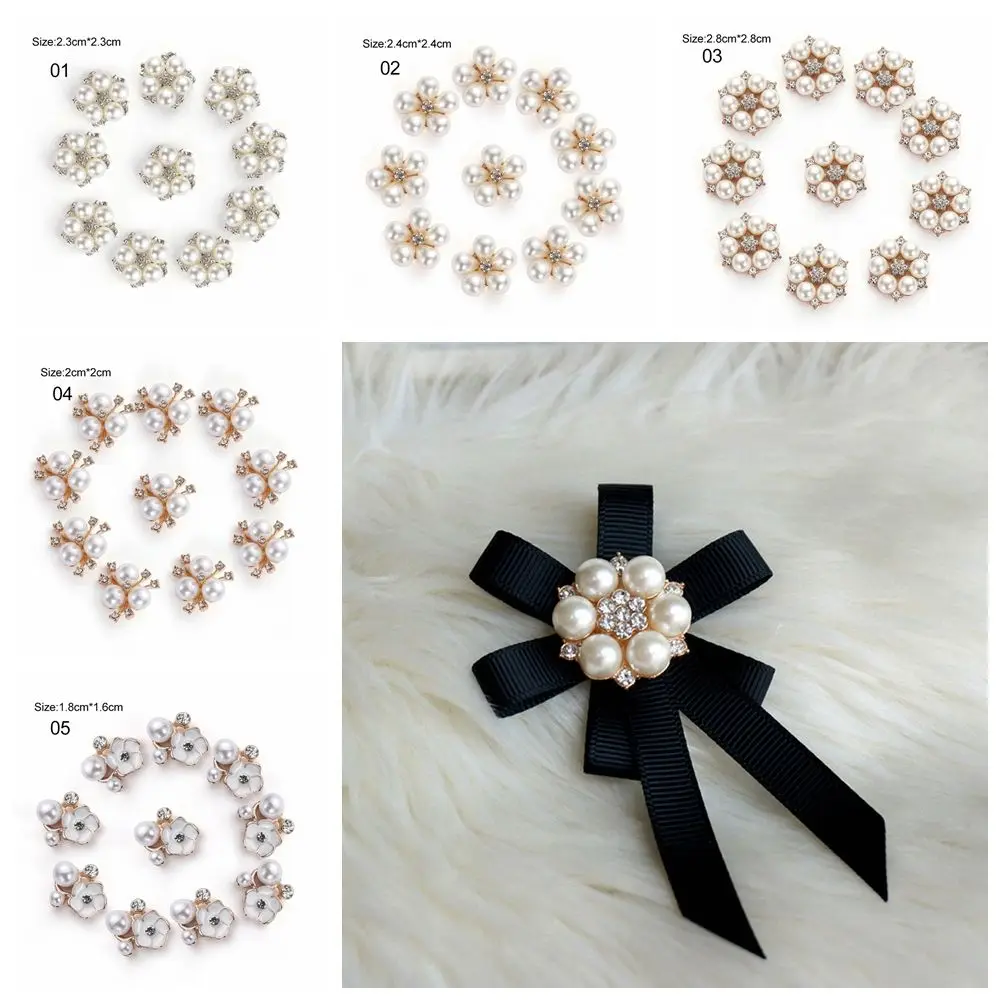 DIY 10pcs/set Flower Rhinestones Buttons Pearl button wedding decoration Diy Alloy  Cryustal Bow Accessories 6