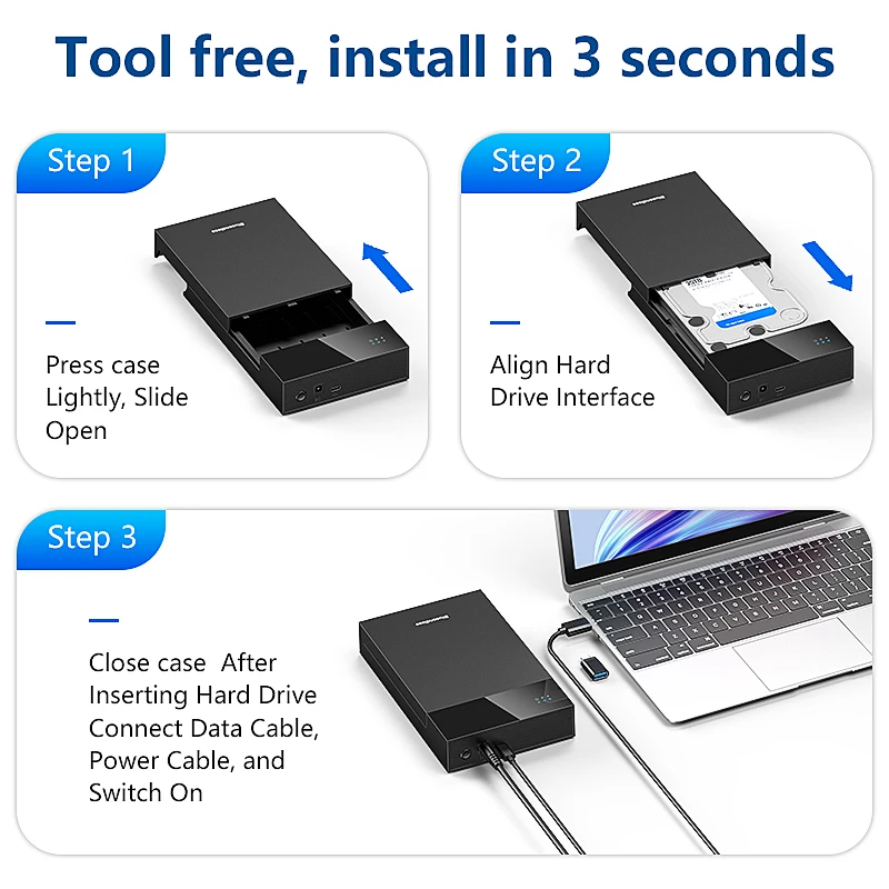 Blueendless External HDD Case 2.5/3. 5 HDD/SSD box support 20TB type C to SATA Adapter tool free Hard disk drive enclosure external hard drive case ssd enclosure hard drive enclosure hard disk case external hard drive box hdd case enclosure hard drive adapter ssd adapter