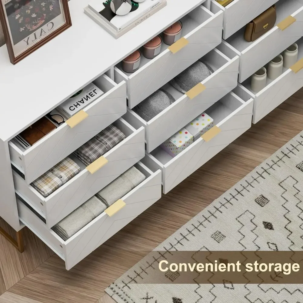 3 / 9 Drawers, Chest of Drawers,Dressers with Storage,Storage Cabinet with Golden Legs for Bedroom, Living Room, White / Black 6