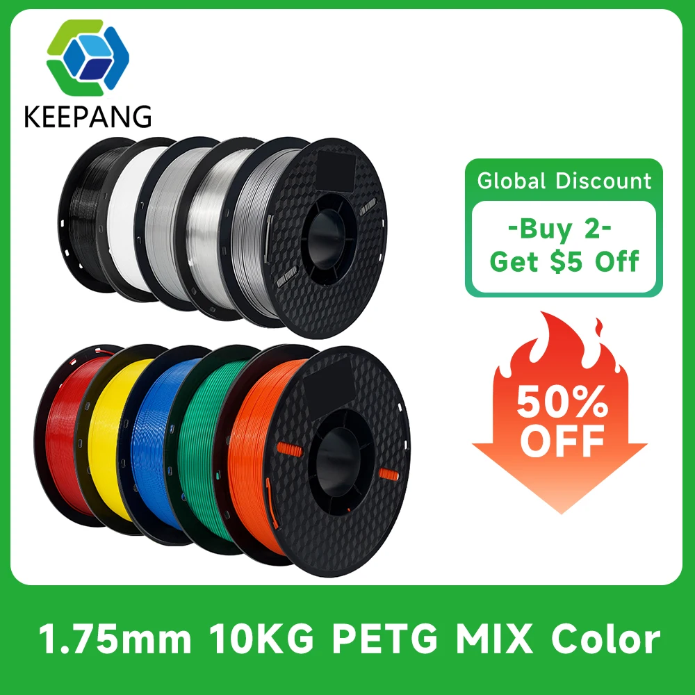 10 Rolls/set 1KG (2.2LBS) PETG Filament 1.75mm ±0.03mm For 3D Printer High Strength No Bubble Spool 3D Printing Materials