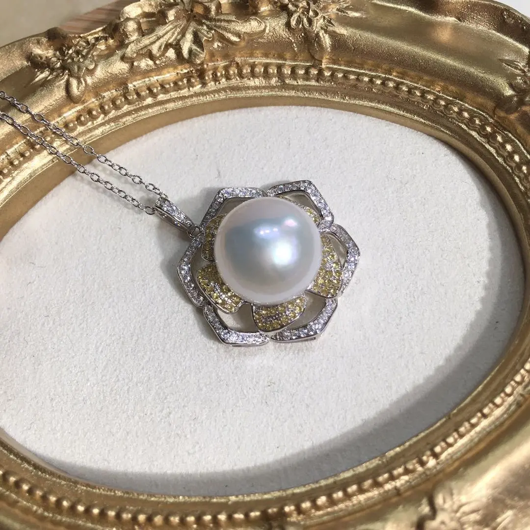 White Color 13-14mm Real Freshwater Pearl Charm Pendant Necklace Jewelry for Party Dating Anniversary Propose to Girl