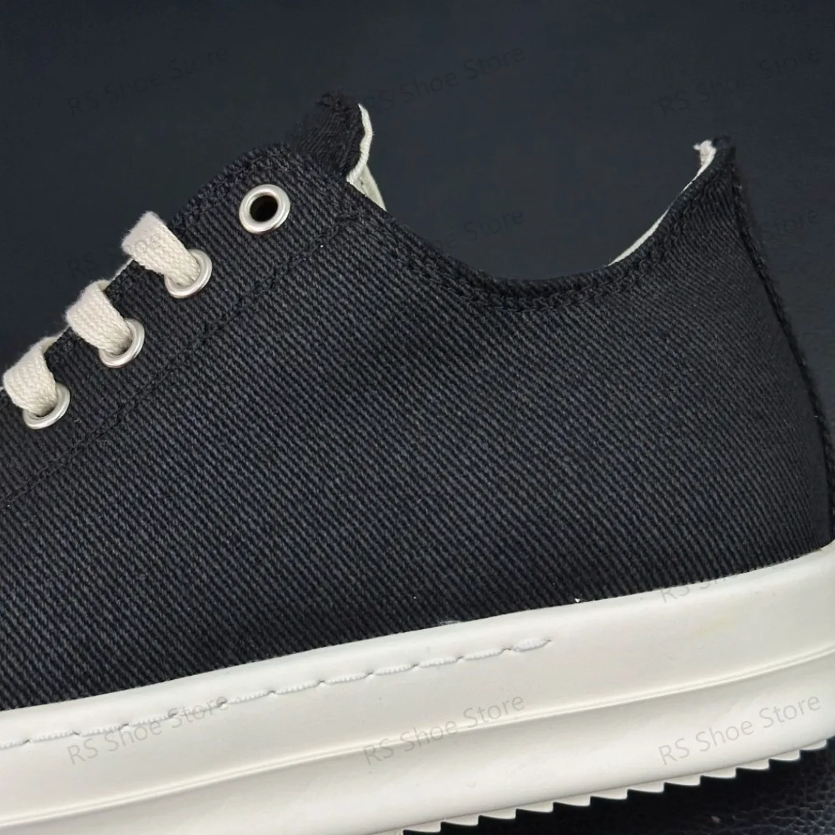Ro Classic Design Men Sneaker Low Top Shoe Women Black Canvas Casual Shoes Versatile Lace Up Retro Waxed Canvas Flat Sneakers 7