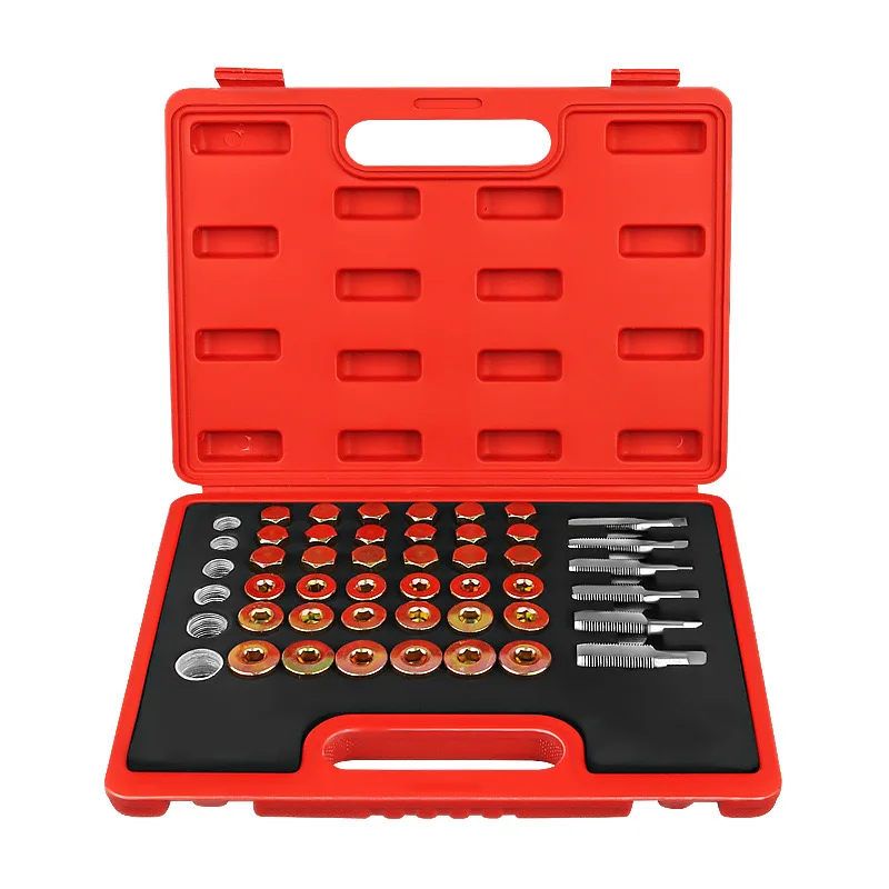 Automotive oil pan drain screw thread repair tool, sealing anti slip tooth gasket, engine oil pan screw