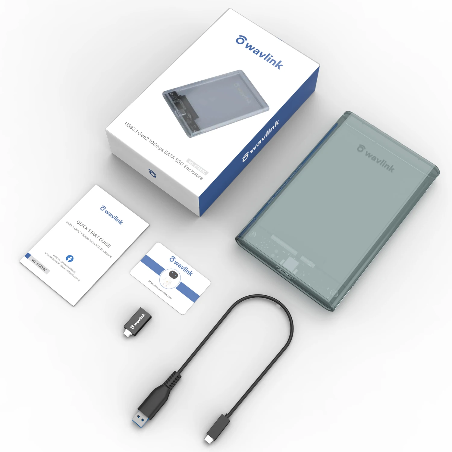 Wavlink 외장 하드 드라이브 인클로저, USB3.0 에서 SATA III, 7mm, 9.5mm, 2.5 인치 HDD, SSD, 지지대 최대 4TB, UASP