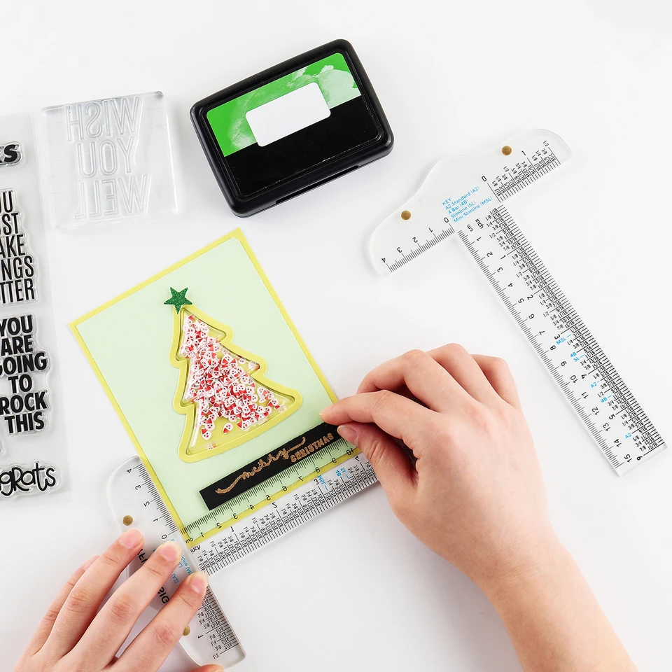 OTCRAFT 2 Stukken 6/12 Acryl Liniaal Zero-Centering Met Inches & Metrisch Meetgereedschap 12 en 6 Rechte Rand Linialen voor Scrapbooking en Kaarten Maken