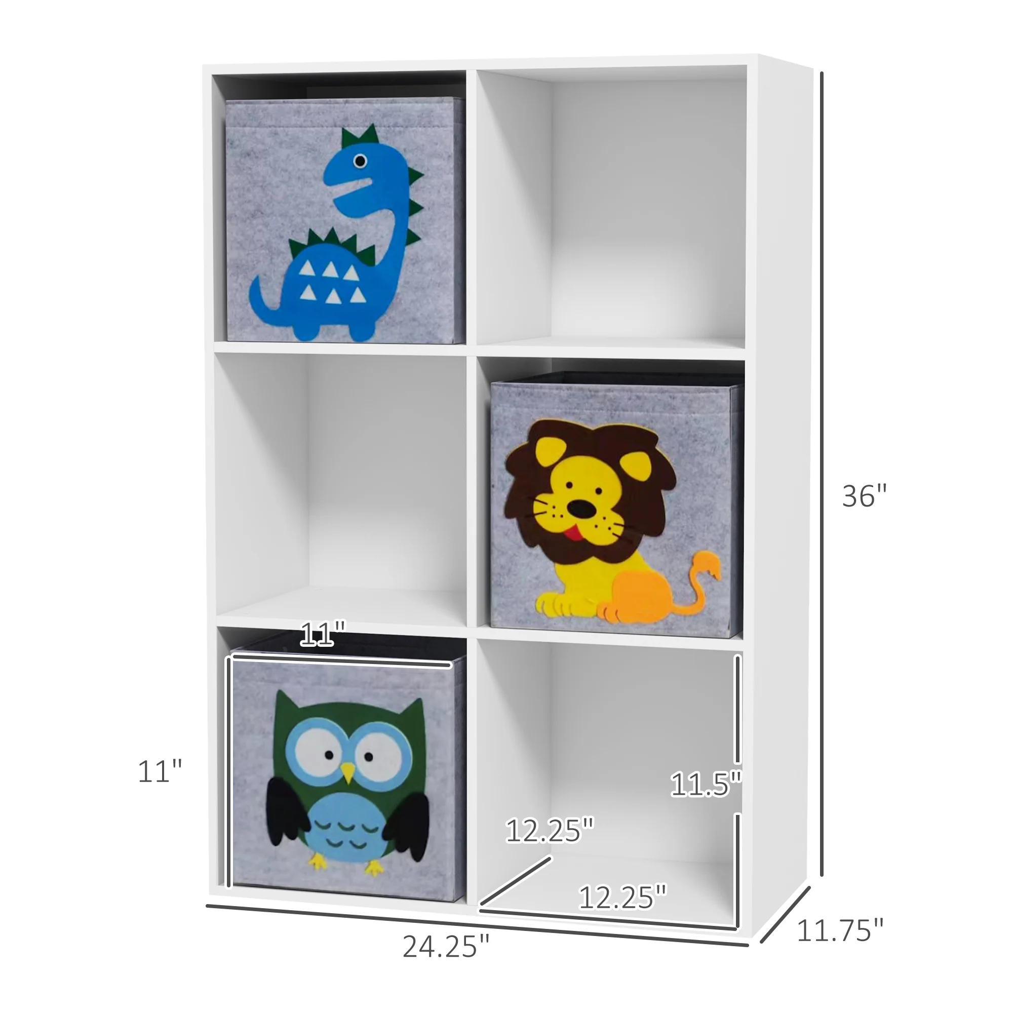 Qaba Children Toy Storage with 3 Storage Bins, Cute Animal Design, White 3