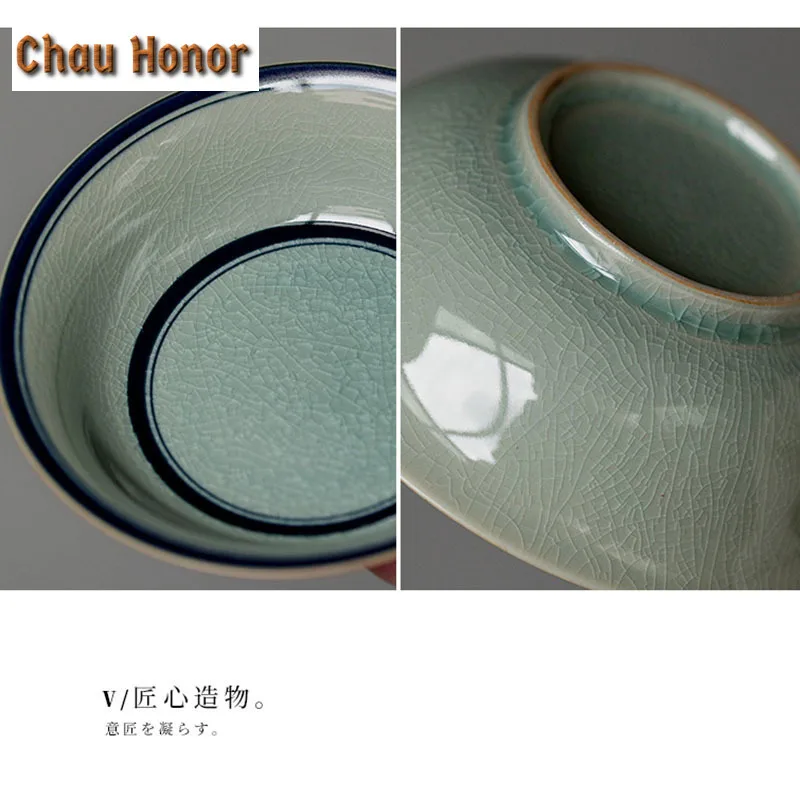 Boutique Ice Cracked Glaze Ceramic Tea Tray Zisha Pot Bearing Holder Household Gaiwan Coaster Kung Fu Tea Set Snack Fruit Plate