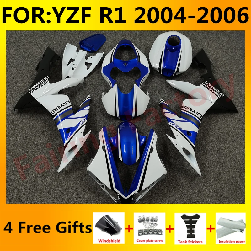 

NEW ABS Motorcycle Injection full Fairing Kit fit For YZF R1 2004 2005 2006 YFZ-R1 04 05 06 Bodywork Fairings kit set blue white