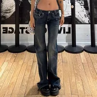 Jean Vintage américain Y2K pour femmes, pantalon en Denim, Slim, taille basse, jambes larges, mode féminine, Streetwear, pantalon évasé 6