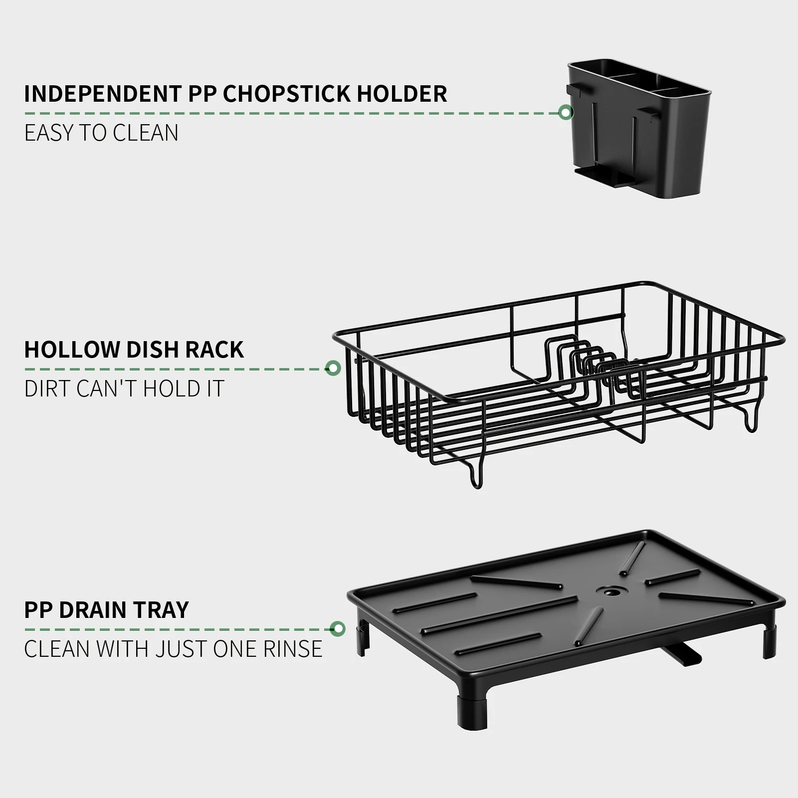 Dish Automatic Drying rack tableware storage countertop space-saving Black White 5