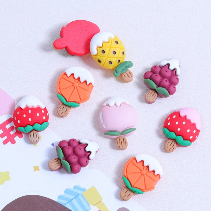 

10Pcs Colour Fruit Popsicle Resin DIY Shoes Hat Icebox Barrette Mobile Phone Case Scrapbook Cream Glue Flat Back Patch
