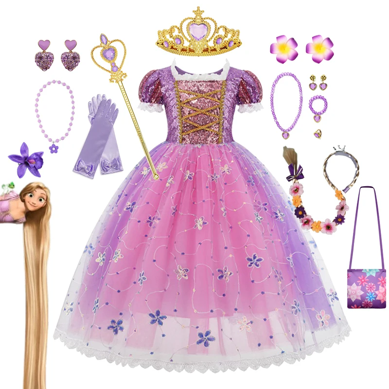 

Disney Girls Rapunzel Princess Cosplay Dresses Birthday Halloween Party Sofia Mesh Ball Gown Prom Costume Kids Carnival Outfits