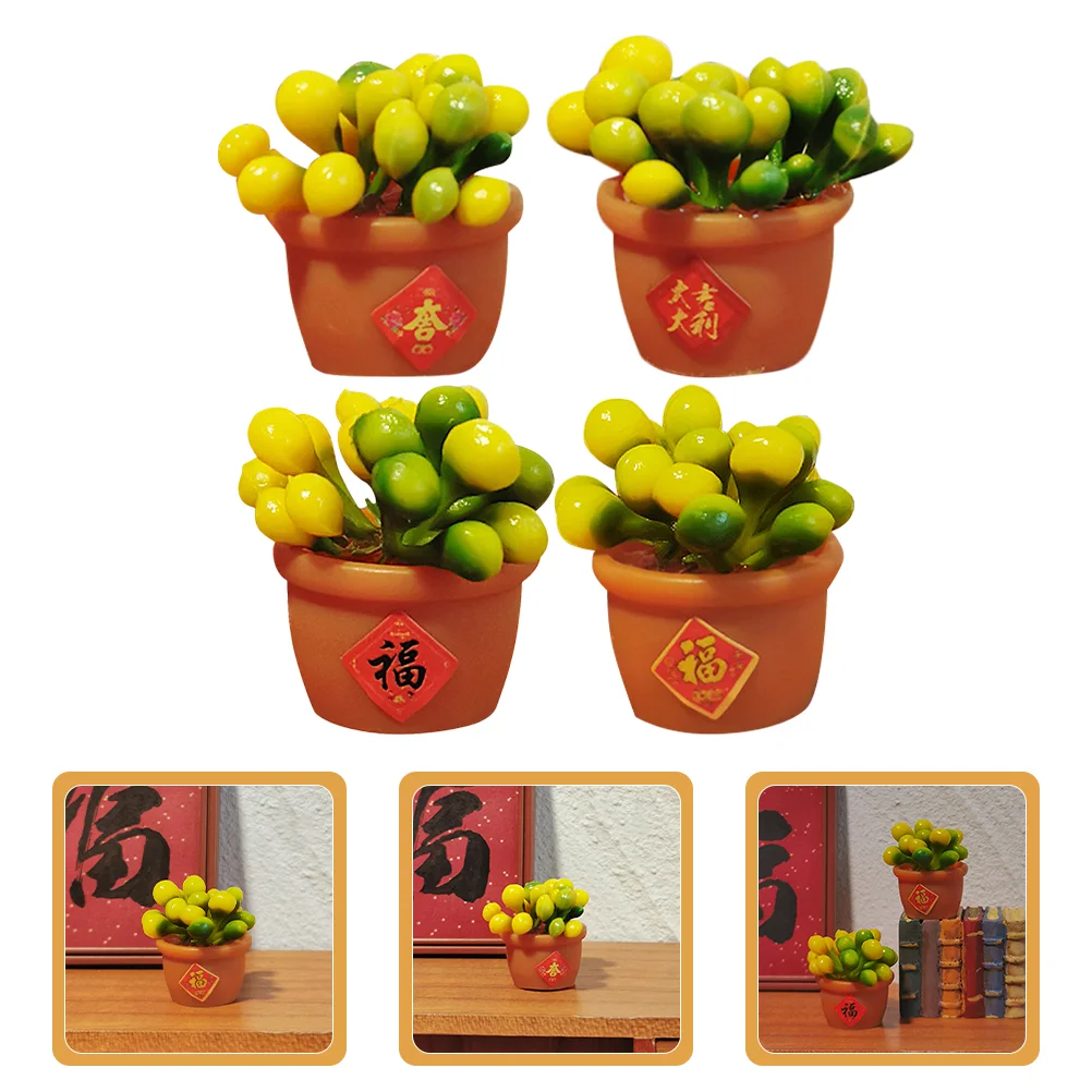 

4pcs House Simulated Miniature Bonsai Pots Vase Fake Potted Plants Home Decors