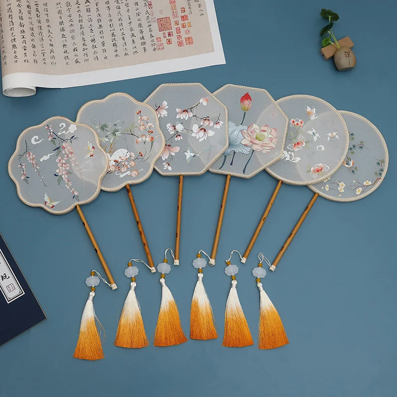 

Pearl Round Chinese Fan Dance Ancient Fan Haitang For Palace Hanfu Fan Wedding Lace Bamboo Hand Fans Favors And Gifts El Fanı