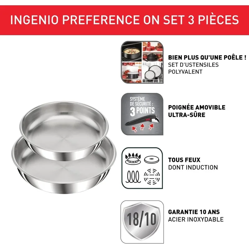 Tefal Ingenio Preference On Set 3 pieces, Acier inoxydable