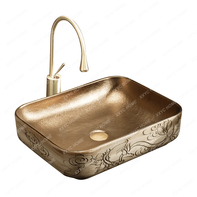 

Carved Pattern Table Hand Washing Single Basin Courtyard Pool Simple Basin